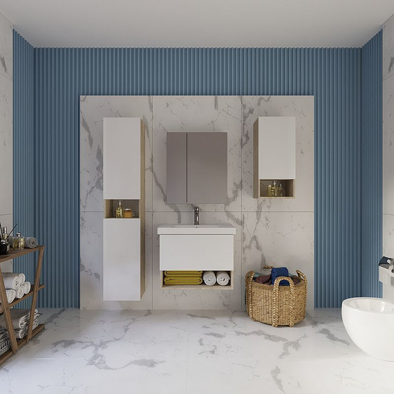 Тумба подвесная с раковиной Dreja Perfecto 70 см 99.0812, дуб эврика/белый глянец фото 8