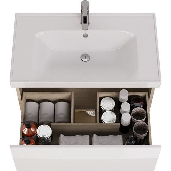 Тумба подвесная с раковиной Dreja Perfecto 90 см 99.0813, дуб эврика/белый глянец фото 6