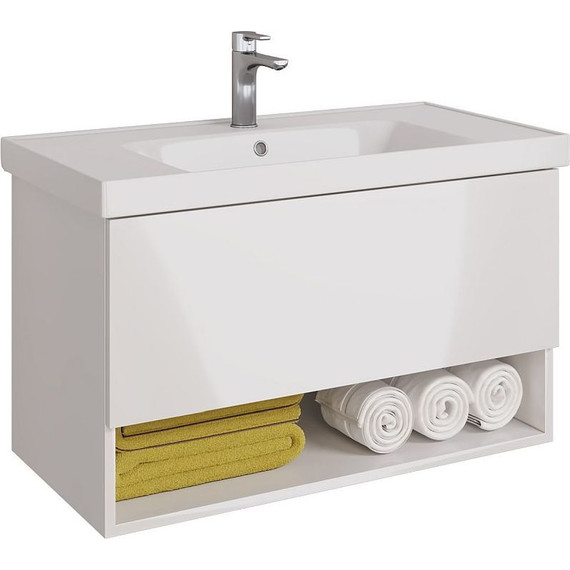 Тумба подвесная с раковиной Dreja Perfecto 90 см 99.0808, белый глянец фото 3