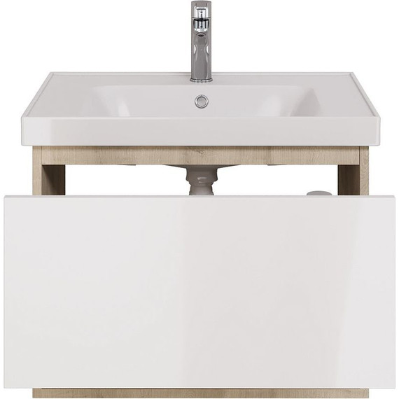 Тумба подвесная с раковиной Dreja Perfecto 70 см 99.0812, дуб эврика/белый глянец фото 3