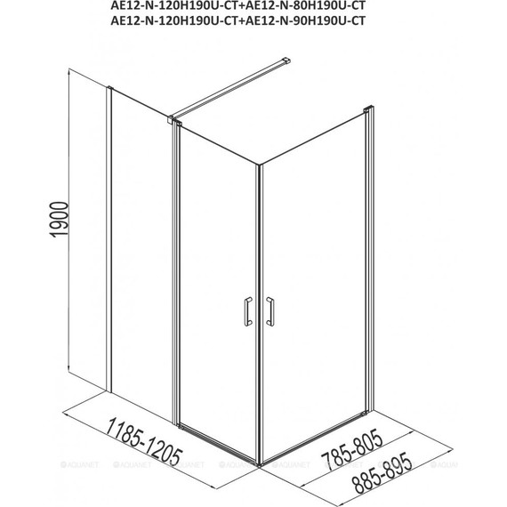 Душевое ограждение Aquanet Cinetic AE12-N-120H190U-CT+AE12-N-80H190U-CT 120х80 см, хром/прозрачное - 4 Душевое ограждение Aquanet Cinetic AE12-N-120H190U-CT+AE12-N-80H190U-CT 120х80 см, хром/прозрачное фото 4