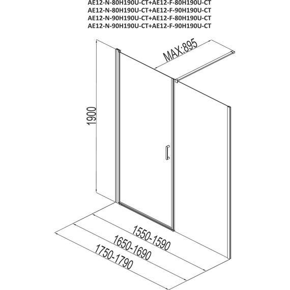 Душевая дверь Aquanet Cinetic AE12-N-90H190U-CT + AE12-F-80H190U-CT 170 см, хром/прозрачное - 4 Душевая дверь Aquanet Cinetic AE12-N-90H190U-CT + AE12-F-80H190U-CT 170 см, хром/прозрачное фото 4