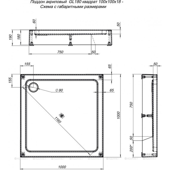 Поддон Aquanet GL180 100x100 см 265562 фото 6