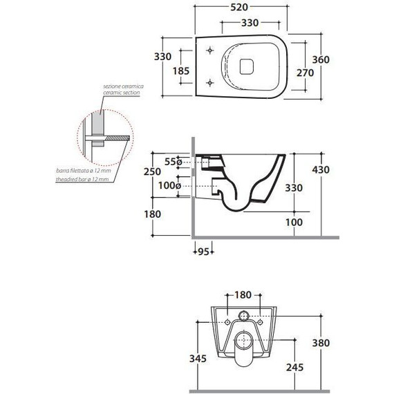 Унитаз подвесной безободковый Globo Stone 52х36 см STS05.AR, черный матовый, Цвет производителя: чёрный матовый фото 2