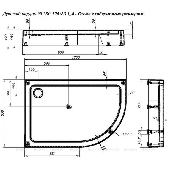 Поддон Aquanet GL180 120x80 см 265566 L - 6 Поддон Aquanet GL180 120x80 см 265566 L фото 6