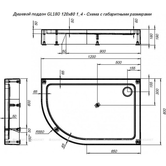 Поддон Aquanet GL180 120x80 см 265567 R - 6 Поддон Aquanet GL180 120x80 см 265567 R фото 6