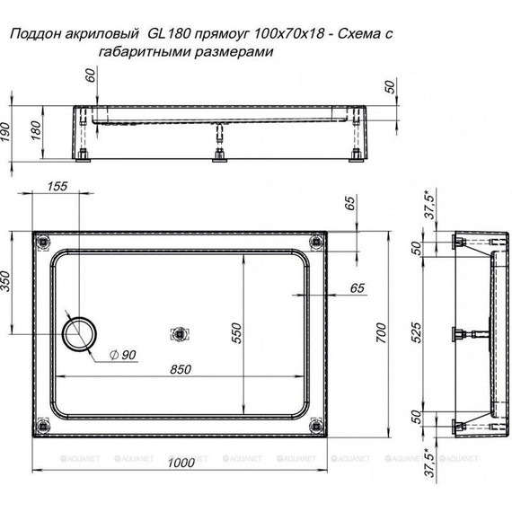 Поддон Aquanet GL180 100x70 см 265564 фото 7
