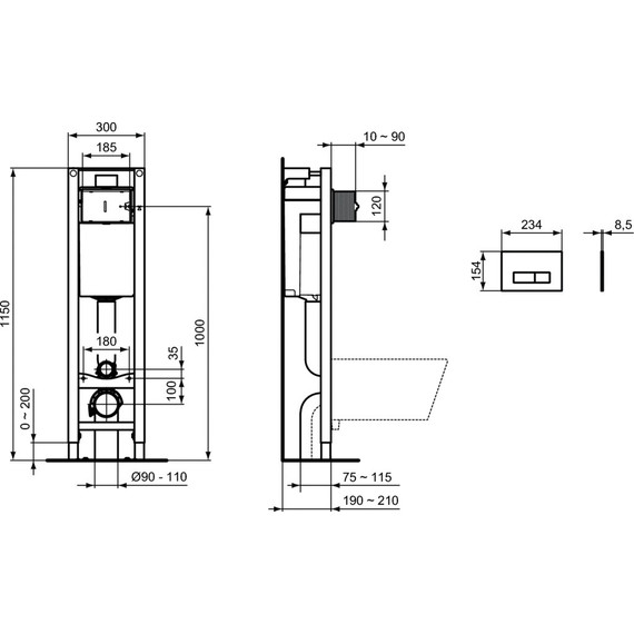 Инсталляция Ideal Standard ProSys Eco Frame M с подвесным безободковым унитазом Exacto X022601 - 6 Инсталляция Ideal Standard ProSys Eco Frame M с подвесным безободковым унитазом Exacto X022601 фото 6
