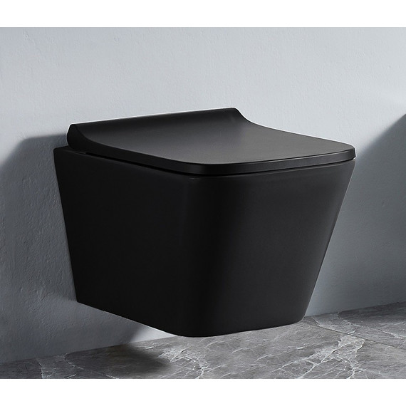 Унитаз подвесной CeramaLux Rimless 5171MB с крышкой микролифт, черный матовый, Цвет производителя: чёрный матовый фото 2