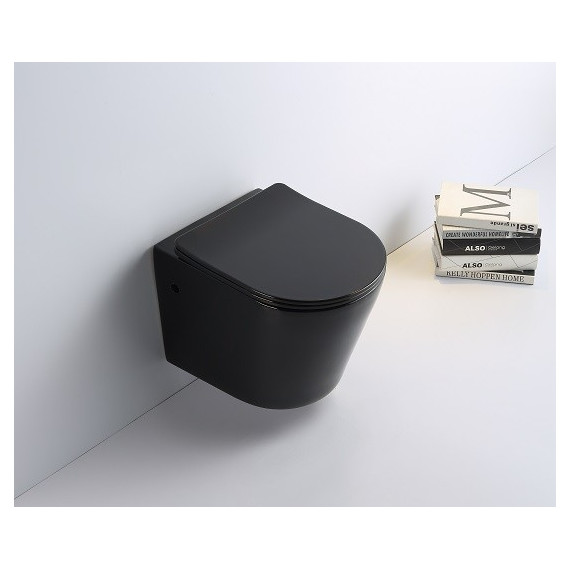 Унитаз подвесной CeramaLux Rimless B2330B с крышкой микролифт, черный, Цвет производителя: чёрный фото 2