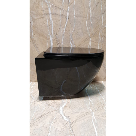 Унитаз подвесной CeramaLux Rimless CL2196 -18 с крышкой микролифт, черный глянцевый, Цвет производителя: чёрный глянцевый фото 2