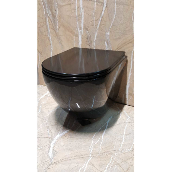 Унитаз подвесной CeramaLux Rimless CL2196 -18 с крышкой микролифт, черный глянцевый, Цвет производителя: чёрный глянцевый фото 3