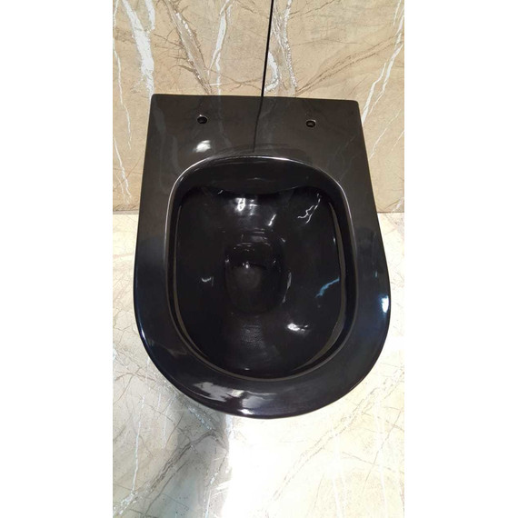 Унитаз подвесной CeramaLux Rimless CL2196 -18 с крышкой микролифт, черный глянцевый, Цвет производителя: чёрный глянцевый фото 4