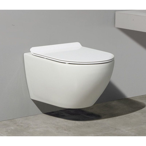 Унитаз подвесной CeramaLux Rimless CL2196 -1 с крышкой микролифт, Цвет производителя: белый фото 2