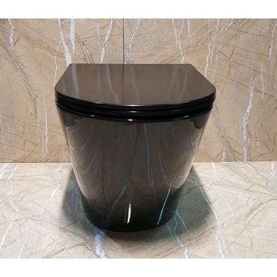 Унитаз приставной CeramaLux Rimless NS-3178-18 с крышкой микролифт, черный глянцевый фото 2