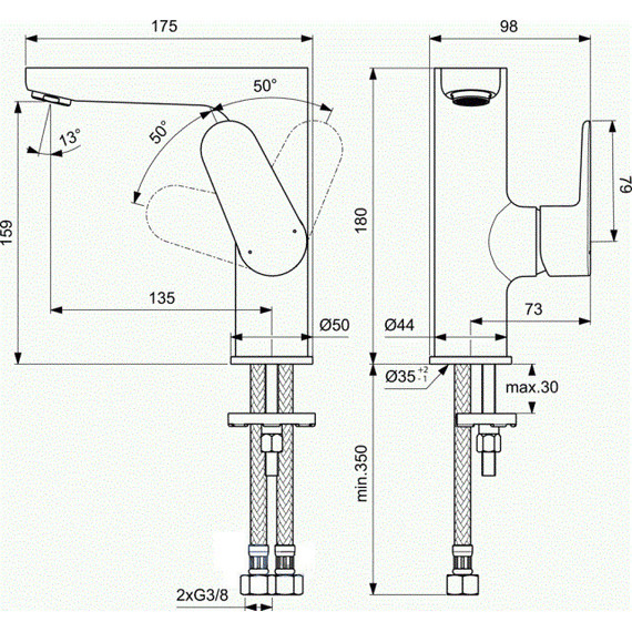 Смеситель для раковины Ideal Standard Silk Black Cerafine O BC555XG, черный матовый - 7 Смеситель для раковины Ideal Standard Silk Black Cerafine O BC555XG, черный матовый фото 7