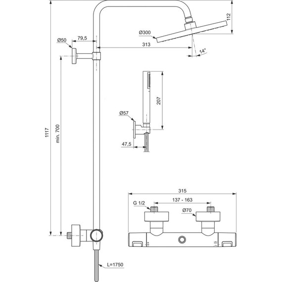 Душевая стойка с термостатом Ideal Standard Ceratherm T25 BC748XG, черный матовый - 2 Душевая стойка с термостатом Ideal Standard Ceratherm T25 BC748XG, черный матовый фото 2