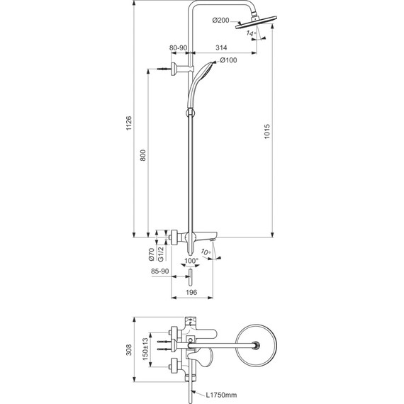 Душевая стойка Ideal Standard Idealrain BC525XG, черный матовый - 5 Душевая стойка Ideal Standard Idealrain BC525XG, черный матовый фото 5