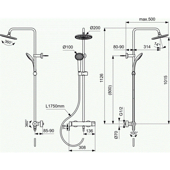 Душевая стойка Ideal Standard Idealrain BC750XG, черный матовый фото 4