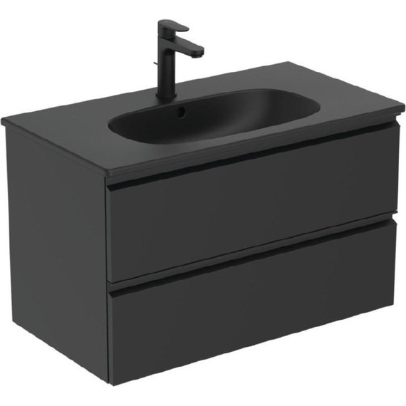 Тумба подвесная с раковиной Ideal Standard Silk Black Tesi 80 см T0051ZT, черный матовый фото 