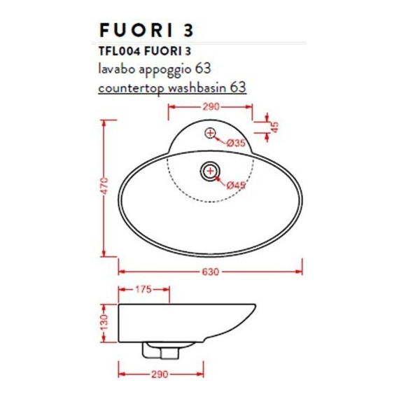 Раковина-чаша ArtCeram Washbasins Fuori 63 см TFL004 01 00 bi*1 фото 3