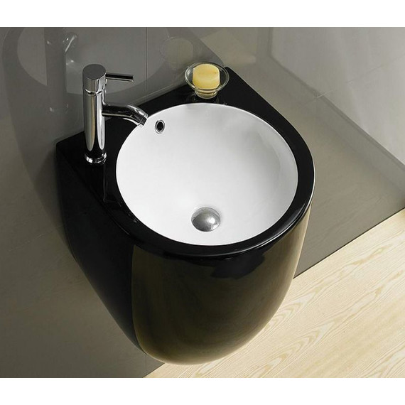 Раковина подвесная CeramaLux N 49 см 500FBW, белый/черный фото 2