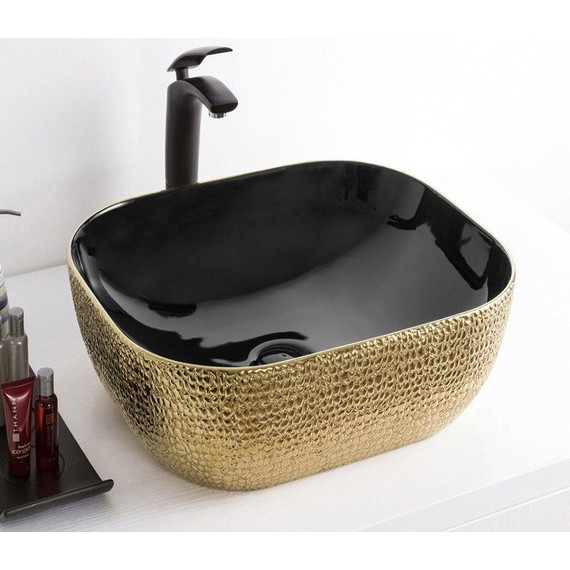 Раковина-чаша CeramaLux LuxeLine 50 см D1302H022, черный/золотой фото 2