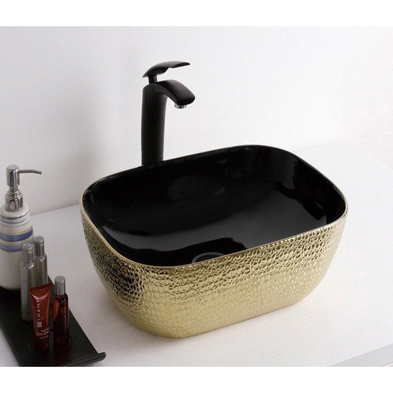 Раковина-чаша CeramaLux LuxeLine 45 см D1333H022, черный/золотой фото 2