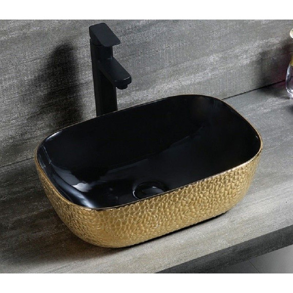 Раковина-чаша CeramaLux LuxeLine 45 см D1333H022, черный/золотой фото 3