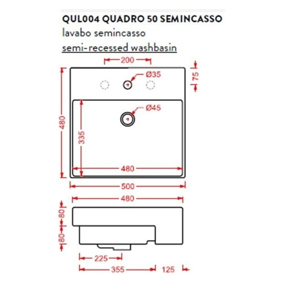 Раковина врезная на столешницу Artceram Quadro Semincasso 50 см QUL004 01 00 - 3 Раковина врезная на столешницу Artceram Quadro Semincasso 50 см QUL004 01 00 фото 3