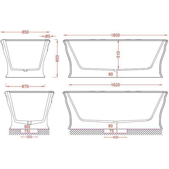 Ванна каменная ArtCeram Neo 180х85 см ACW003 05 bi matt, белый матовый фото 2