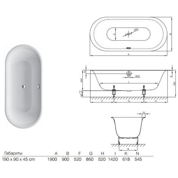 Ванна cтальная Bette Lux Oval 190х90 см 3467-000 PLUS фото 6
