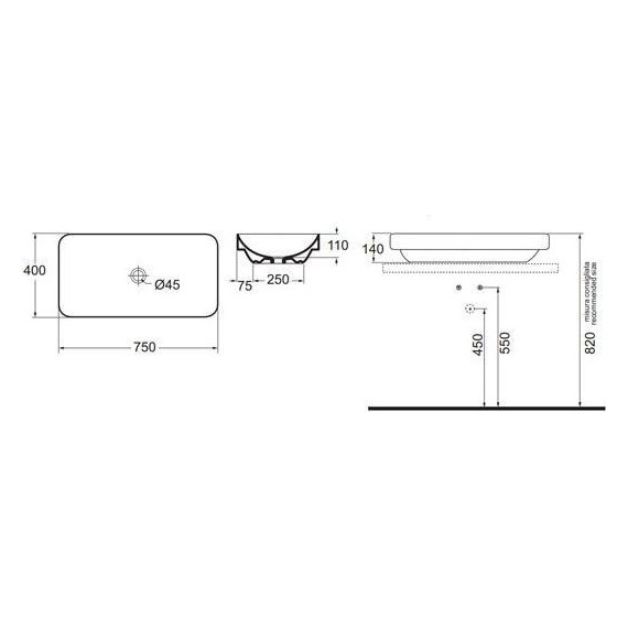 Раковина-чаша Azzurra Elegance 75 см ELLG075400S0BI фото 3