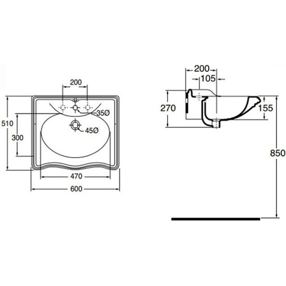 Раковина подвесная Azzurra Jubilaeum 60 см JULS0605100MBI фото 5