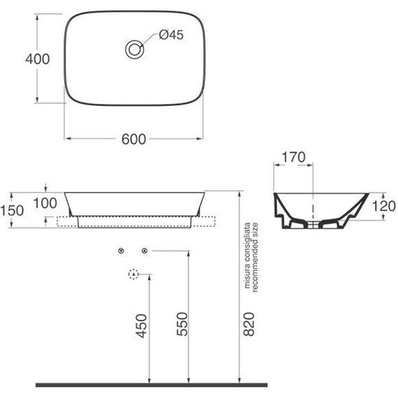 Раковина-чаша Azzurra Prua 60 см PRLN06040000BI фото 3