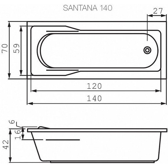 Ванна акриловая Cersanit Santana 140x70 см, Размер - мм: 1400х700 - 10 Ванна акриловая Cersanit Santana 140x70 см, Размер - мм: 1400х700 фото 10