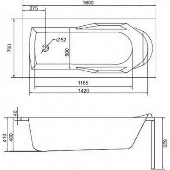 Ванна акриловая Cersanit Santana 160x70 см, Размер - мм: 1600х700 - 10 Ванна акриловая Cersanit Santana 160x70 см, Размер - мм: 1600х700 фото 10