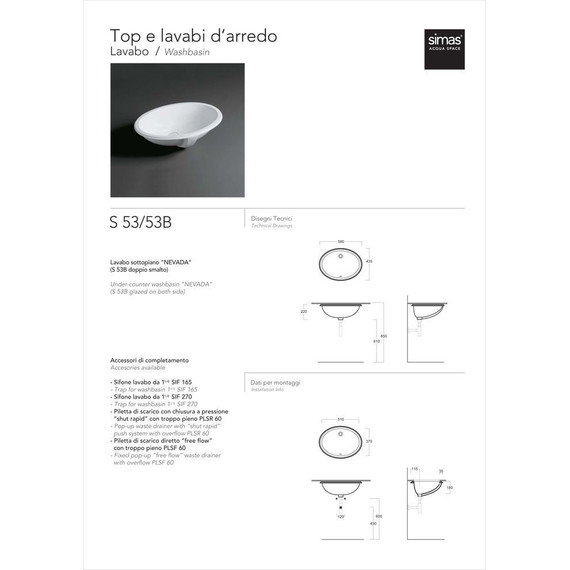 Раковина врезная под столешницу Simas Top e lavabi d'Arredo 58 см S53 bi - 4 Раковина врезная под столешницу Simas Top e lavabi d'Arredo 58 см S53 bi фото 4