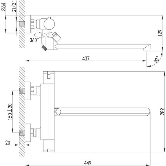 Смеситель для ванны с термостатом Lemark Yeti LM7834C фото 3