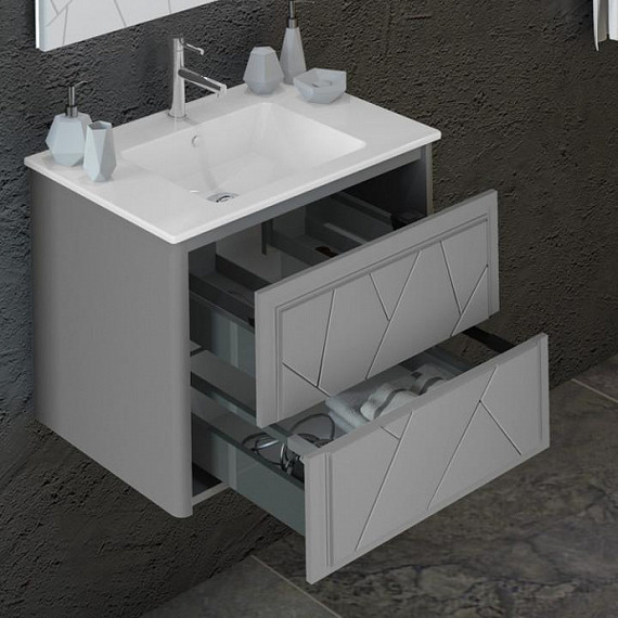 Тумба подвесная с раковиной Opadiris Луиджи 70 см, серый матовый (раковина Ibiza 70, цвет белый) фото 2