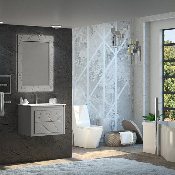 Тумба подвесная с раковиной Opadiris Луиджи 70 см, серый матовый (раковина Ibiza 70, цвет белый) фото 5