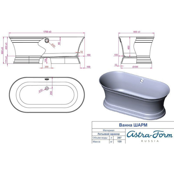 Ванна Астра-Форм Капри 180х80 см фото 6