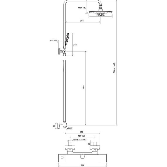 Душевая стойка с термостатом Ravak 10° TD F 091.00/150 X070141 - 5 Душевая стойка с термостатом Ravak 10° TD F 091.00/150 X070141 фото 5
