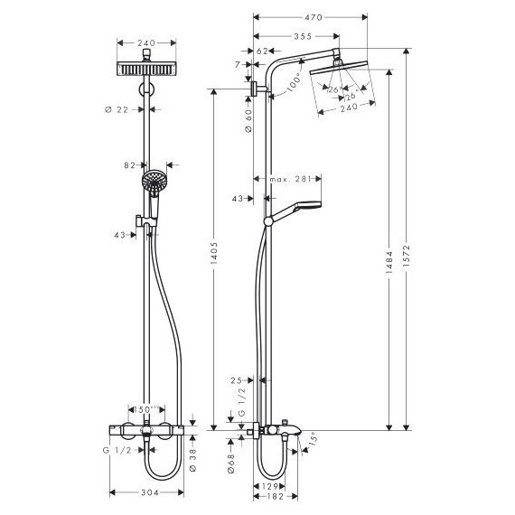 Душевая стойка Hansgrohe Crometta E 240 1jet Showerpipe 27298000 - 5 Душевая стойка Hansgrohe Crometta E 240 1jet Showerpipe 27298000 фото 5