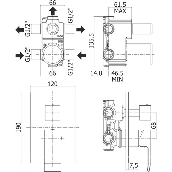 Смеситель для душа с термостатом Paffoni Elle LEQ518NO/M, чёрный матовый [CLONE] фото 2