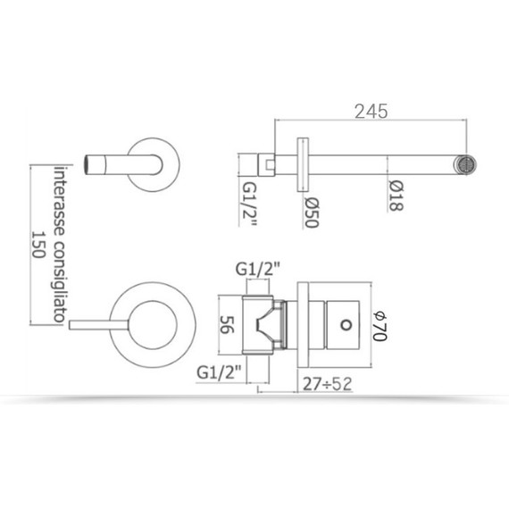 Смеситель для раковины настенный Paffoni Light LIG007BO70, белый матовый фото 3