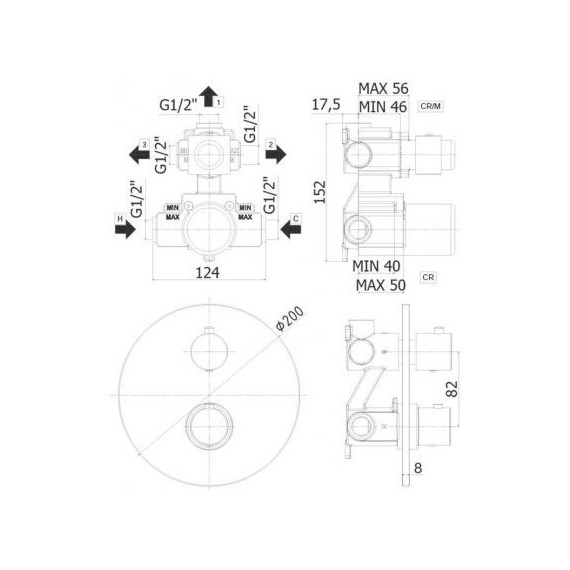 Смеситель для душа с термостатом Paffoni Light LIQ019NO (3 положения), чёрный матовый фото 2