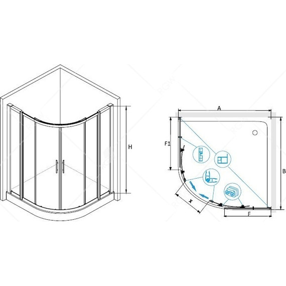 Душевое ограждение RGW HO-511 120х120 см 030651122-11 (стекло 8 мм), хром/прозрачное фото 3