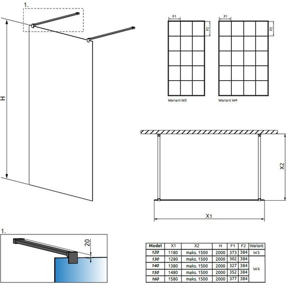 Душевая перегородка Radaway Modo New Black I Factory 150x200 см 388154-54-57 (стекло 8 мм), черный/прозрачное фото 4
