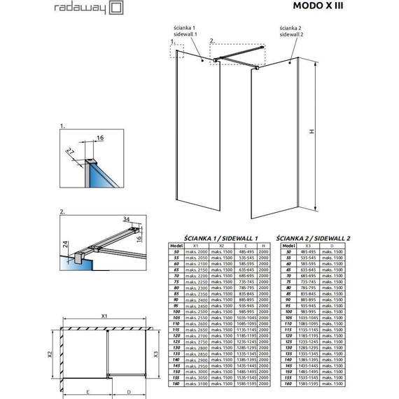 Душевое ограждение Radaway Modo X III 120x75 см (стекло 10 мм), хром/прозрачное фото 6
